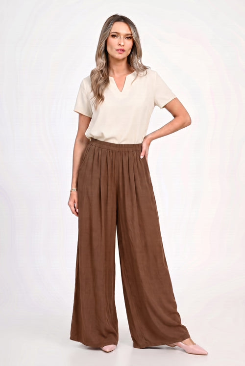 Pantaloni palazzo damă cu talie elastică Mara S / maro Natalee
