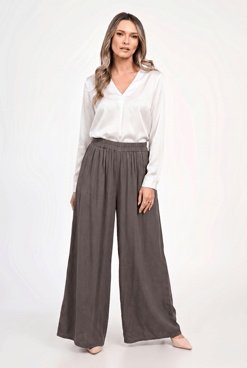 Pantaloni palazzo damă cu talie elastică Mara XL / gri Natalee