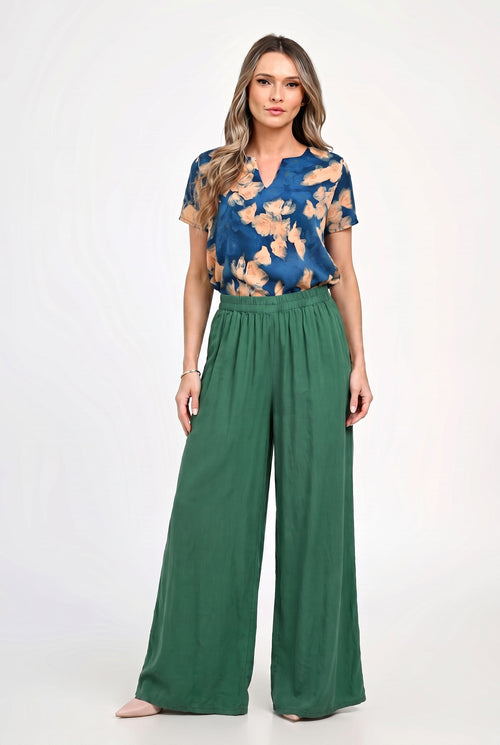 Pantaloni palazzo damă cu talie elastică Selena Natalee