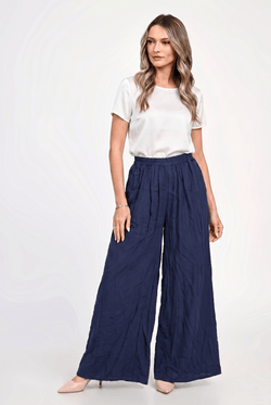 Pantaloni palazzo damă cu talie elastică Selena S / navy Natalee