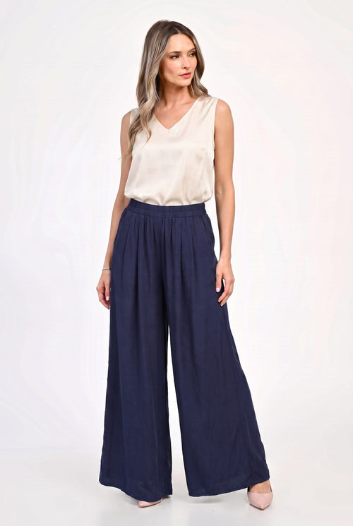 Pantaloni palazzo damă cu talie elastică Selena XL / navy Natalee