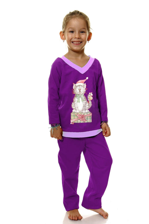 Natalee Fashion Pijamale Copii Pijama copii mov pisicuta lui Mos Craciun