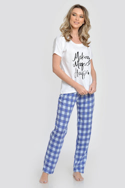 Natalee Fashion Pijamale Dama Pijama dama bleu cadrilat Corina