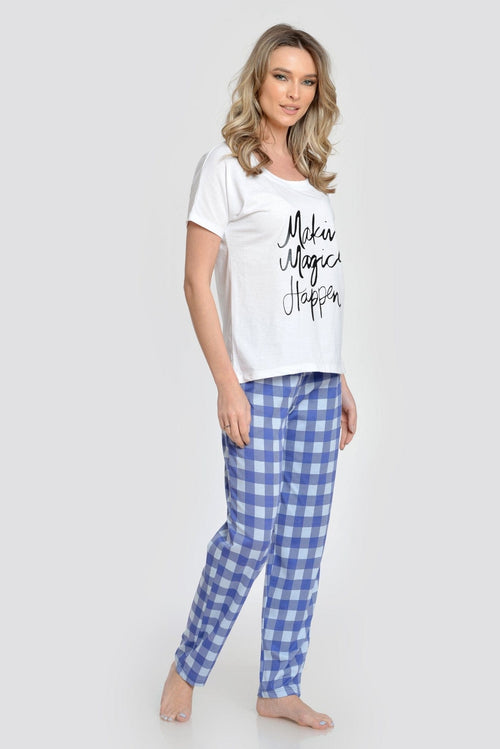 Natalee Fashion Pijamale Dama Pijama dama bleu cadrilat Corina