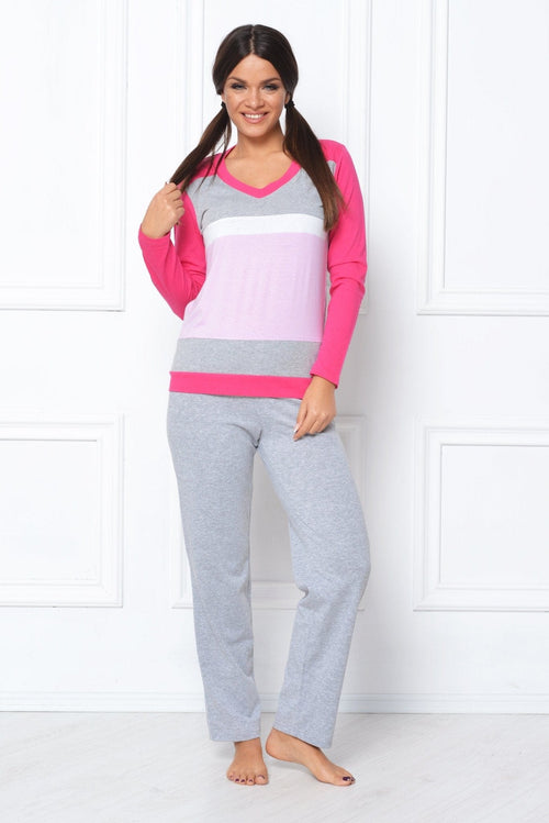 Natalee Fashion Pijamale Dama Pijama dama bumbac gri & roz & alb Gloria