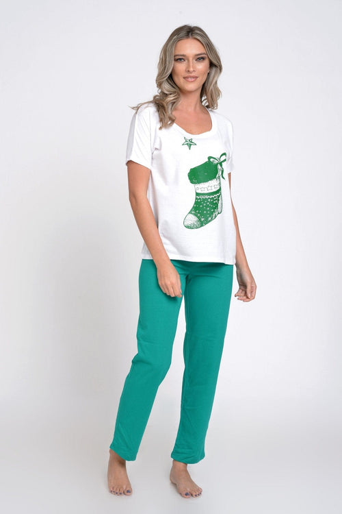 Natalee Fashion Pijamale Dama Pijama dama Craciun alb &  verde ciubotica