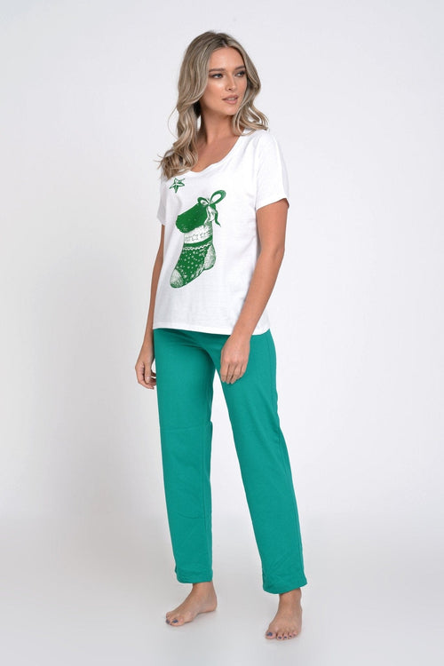 Natalee Fashion Pijamale Dama Pijama dama Craciun alb &  verde ciubotica