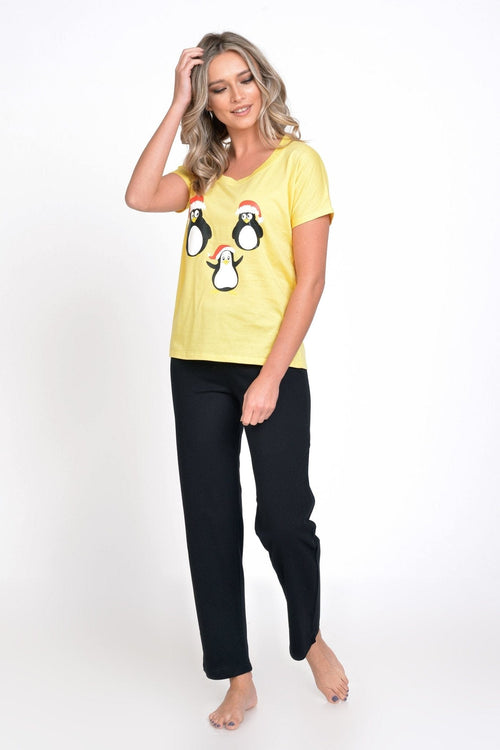 Natalee Fashion Pijamale Dama Pijama damă Craciun galbenă & neagră pinguin