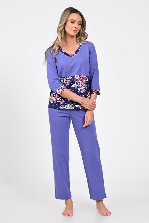 Pijama damă mov lila cu imprimeu floral – Larisa Natalee