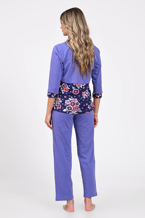 Pijama damă mov lila cu imprimeu floral – Larisa Natalee