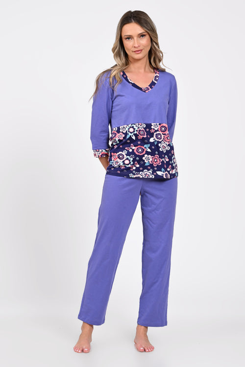 Pijama damă mov lila cu imprimeu floral – Larisa Natalee
