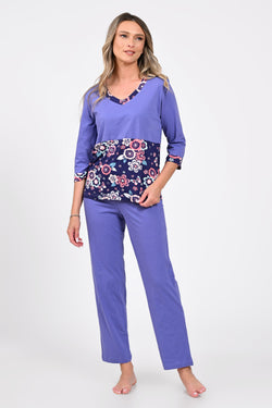 Pijama damă mov lila cu imprimeu floral – Larisa Natalee