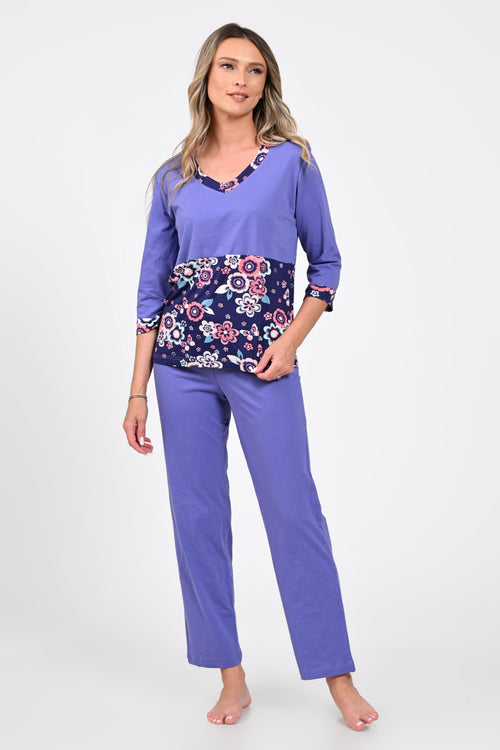Pijama damă mov lila cu imprimeu floral – Larisa Natalee