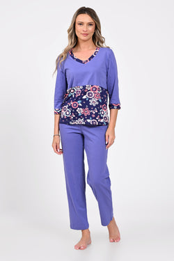 Pijama damă mov lila cu imprimeu floral – Larisa Natalee
