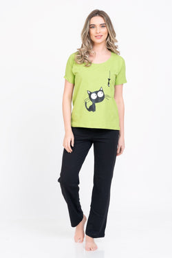 Pijama dama negru & verde pisicuta Natalee Fashion