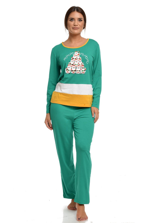 Natalee Fashion Pijamale Dama Pijama dama verde  & alb & mustar piramida lui Mos Craciun