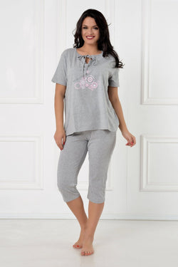 Natalee Fashion Pijamale Dama Pijama gri fluturas 3/4 Natalee