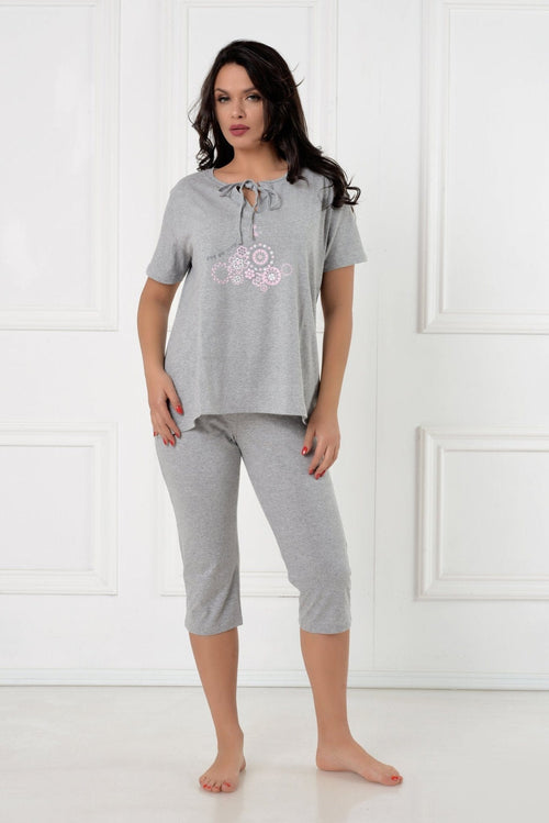 Natalee Fashion Pijamale Dama Pijama gri fluturas 3/4 Natalee