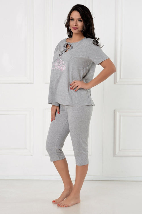 Natalee Fashion Pijamale Dama Pijama gri fluturas 3/4 Natalee