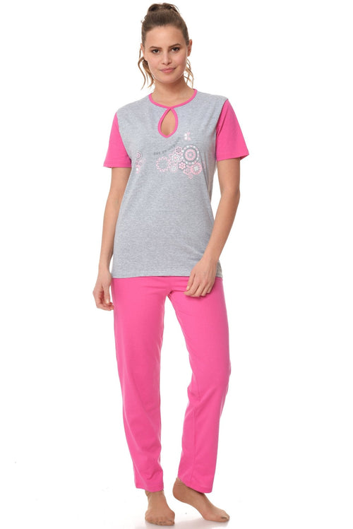 Natalee Fashion Pijamale Dama Pijama gri-roz fluturas Natalee