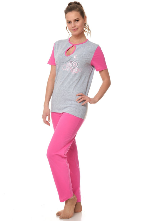 Natalee Fashion Pijamale Dama Pijama gri-roz fluturas Natalee