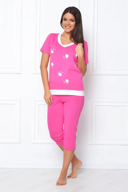 Natalee Fashion Pijamale Dama Pijama roz cu floricele