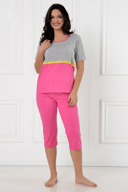 Natalee Fashion Pijamale Dama Pijama roz & gri 3/4