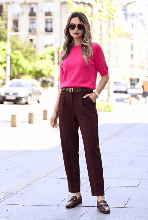 Pulover damă fucsia cu mâneci până la cot Larisa Natalee