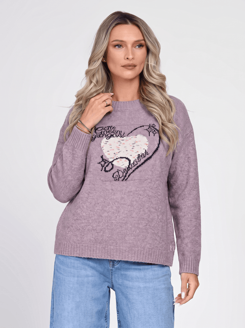 Pulover damă lila cu motiv inimă Dalia Natalee