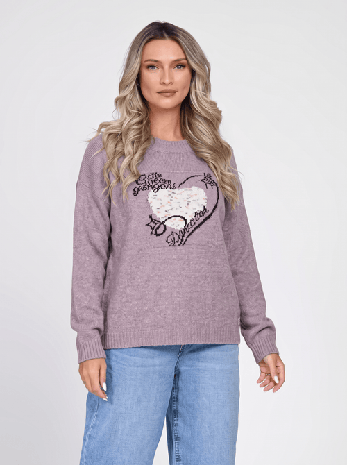 Pulover damă lila cu motiv inimă Dalia Natalee
