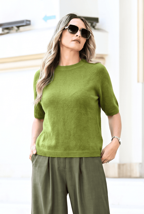 Pulover damă verde cu mâneci până la cot Natalee