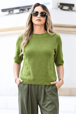 Pulover damă verde cu mâneci până la cot Natalee