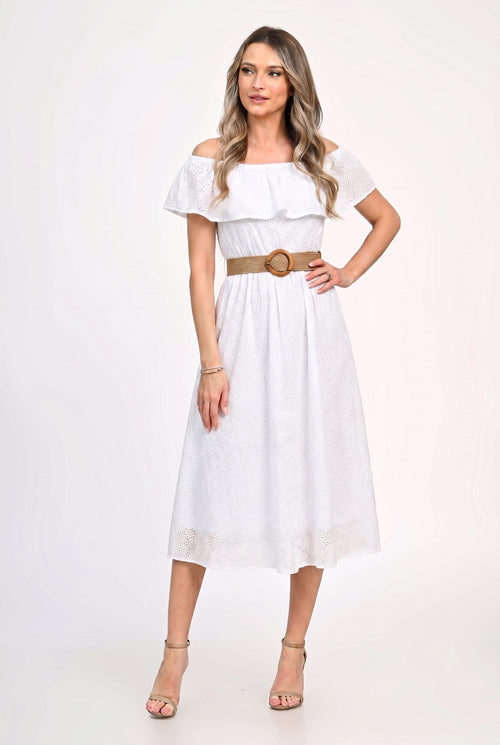 Rochie damă albă din bumbac brodat Aurelia Natalee Fashion