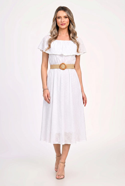 Rochie damă albă din bumbac brodat Aurelia Natalee Fashion