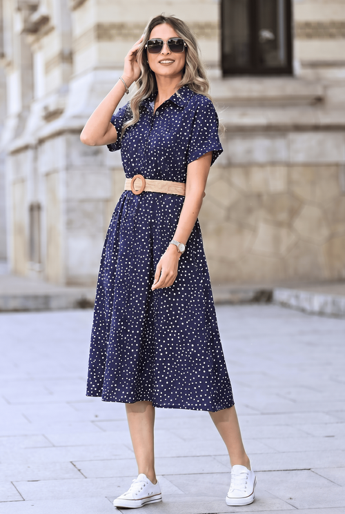 Rochie damă bleumarin cu buline Carolina Natalee