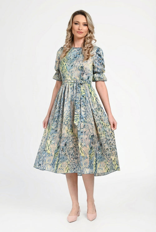 Rochie damă cu imprimeu abstract și cordon Sorina Natalee