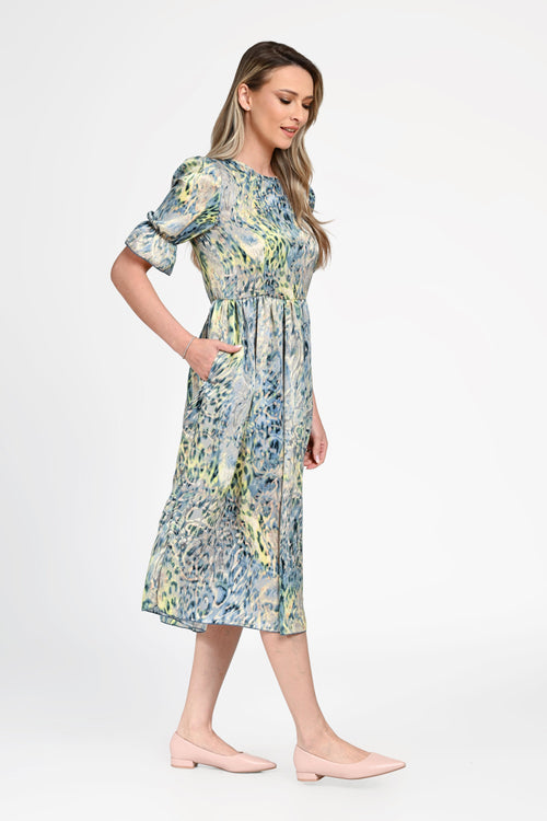 Rochie damă cu imprimeu abstract și cordon Sorina Natalee