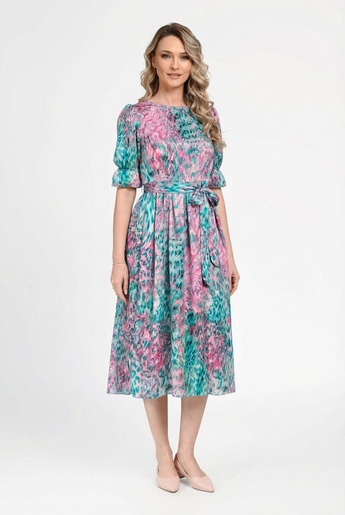 Rochie damă cu imprimeu colorat și cordon Daria Natalee Fashion