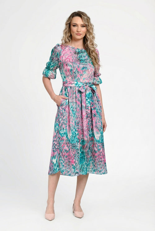 Rochie damă cu imprimeu colorat și cordon Daria Natalee Fashion