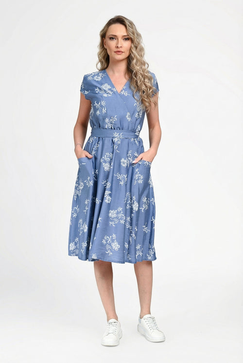 Rochie damă din bumbac cu imprimeu floral și decolteu în V Carmen Natalee Fashion