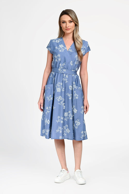 Rochie damă din bumbac cu imprimeu floral și decolteu în V Carmen Natalee Fashion