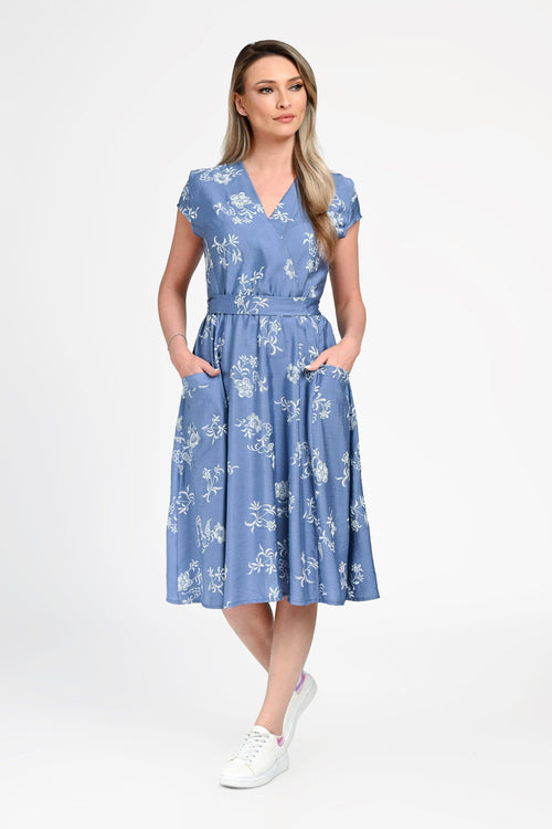 Rochie damă din bumbac cu imprimeu floral și decolteu în V Carmen Natalee Fashion