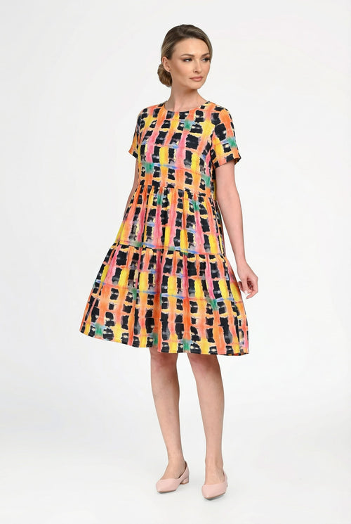 Rochie damă din in cu viscoză cu imprimeu floral galben Mirela Natalee