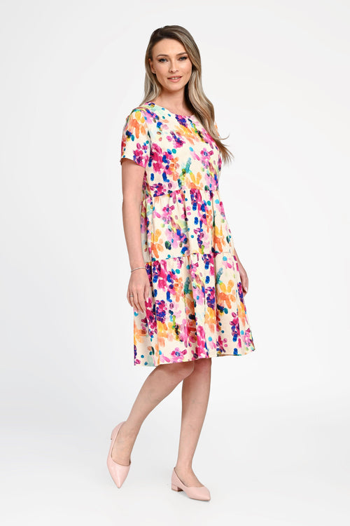 Rochie damă din in cu viscoză cu imprimeu floral Larisa Natalee Fashion