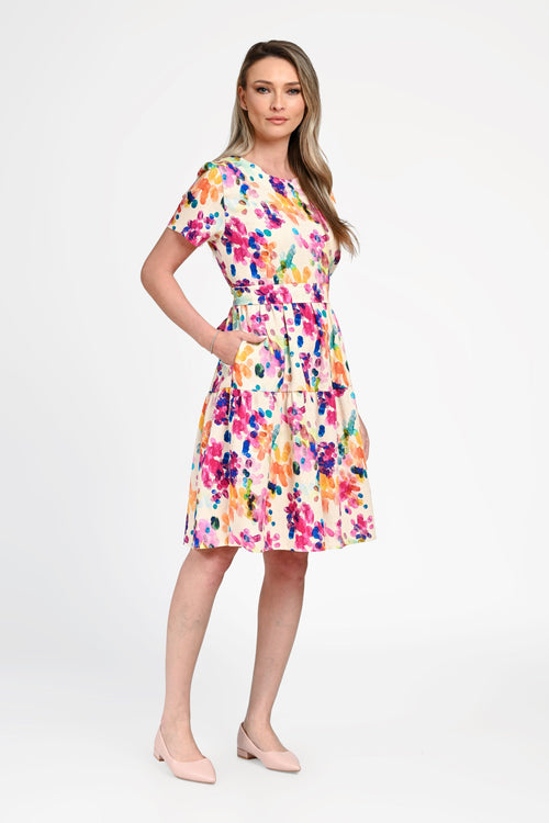 Rochie damă din in cu viscoză cu imprimeu floral Larisa Natalee Fashion