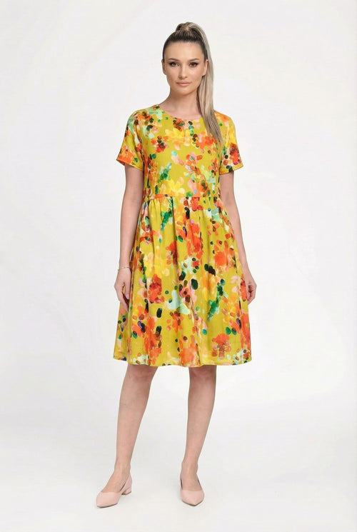 Rochie damă din in cu viscoză cu imprimeu floral Larisa Natalee Fashion