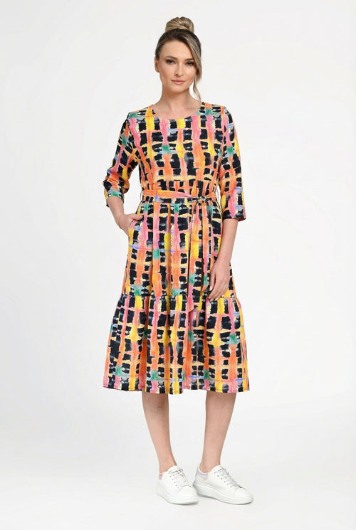 Rochie damă din in cu viscoză cu imprimeu multicolor Diana Natalee Fashion