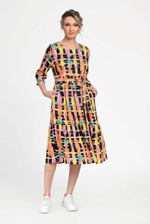 Rochie damă din in cu viscoză cu imprimeu multicolor Diana Natalee Fashion