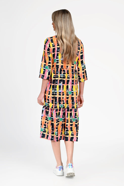 Rochie damă din in cu viscoză cu imprimeu multicolor Diana Natalee Fashion