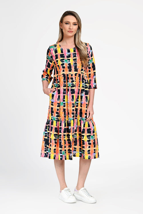 Rochie damă din in cu viscoză cu imprimeu multicolor Diana Natalee Fashion